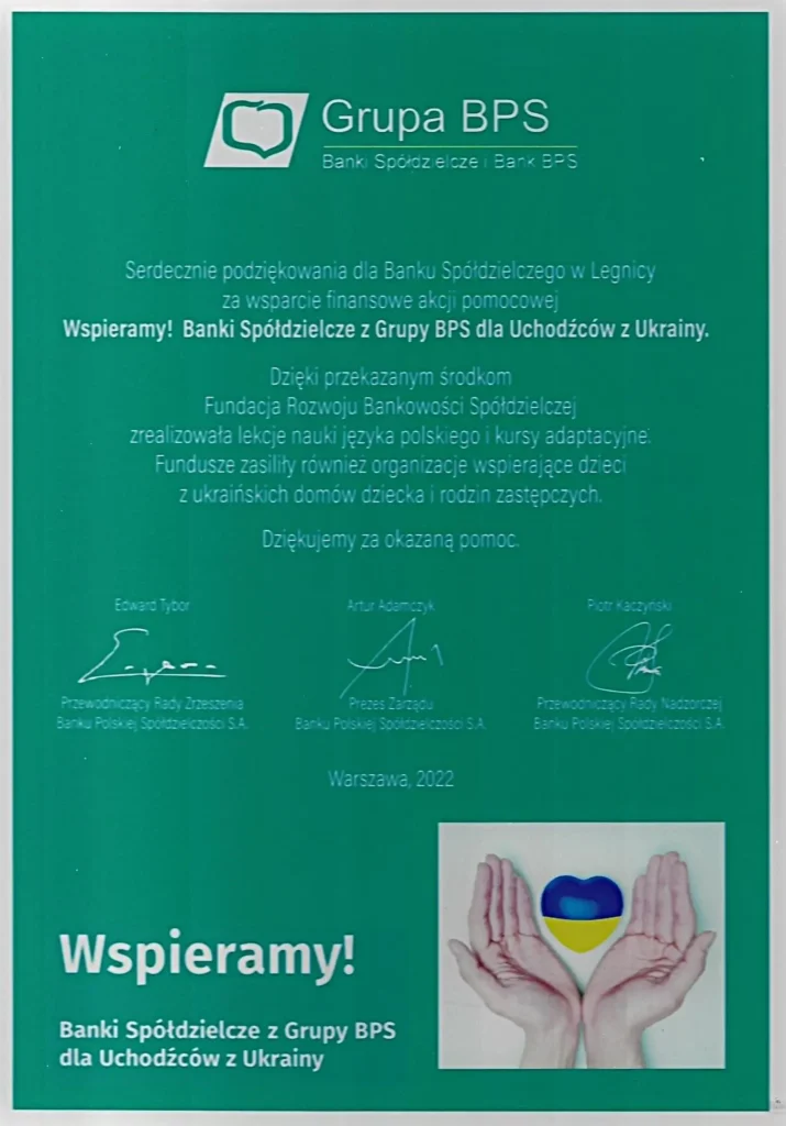 Podziękowanie za wsparcie dla Uchodźców Ukrainy